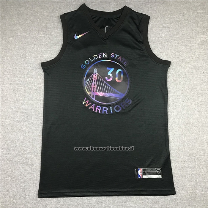 Maglia Golden State Warriors Stephen Curry #30 Iridescent Logo Nero